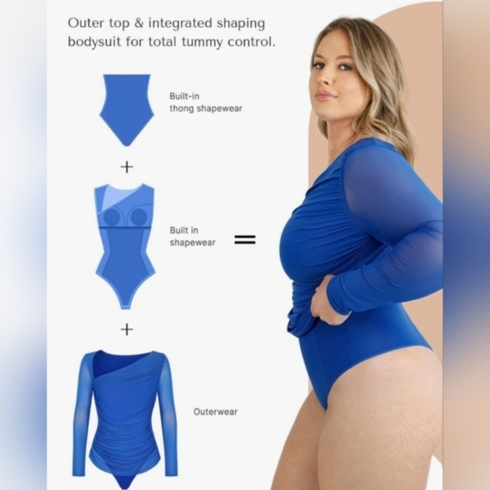 Shapellx Built-In Shapewear 2-In-1 Slanted V-Neck Bodysuit